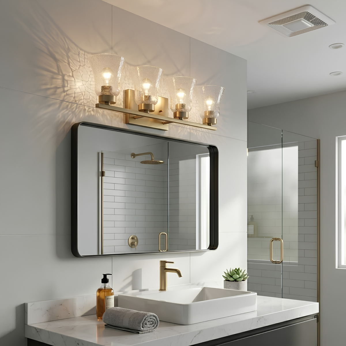 Mincio 4-Light Crackle Taper Glass Vanity - BB