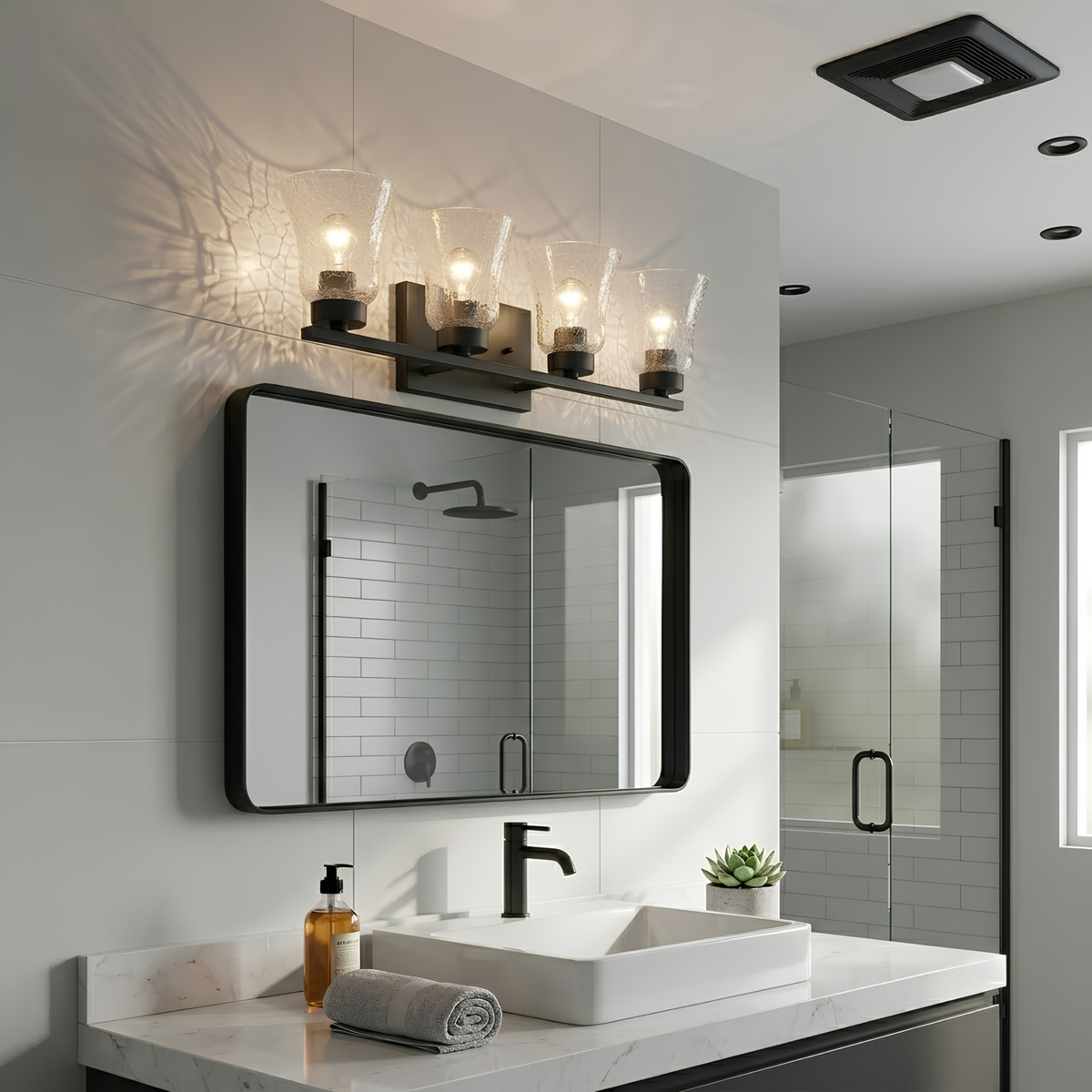 Mincio 4-Light Crackle Taper Glass Vanity - MB