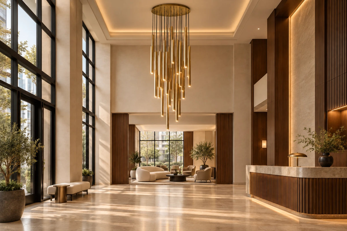 45-Light LED Pendant installed in a multifamily lobby