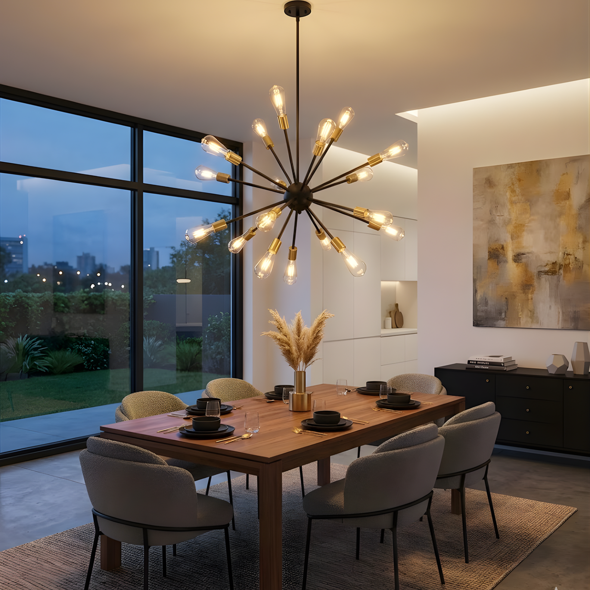 18-Light Odyssey Chandelier - Matte Black/Brushed Brass