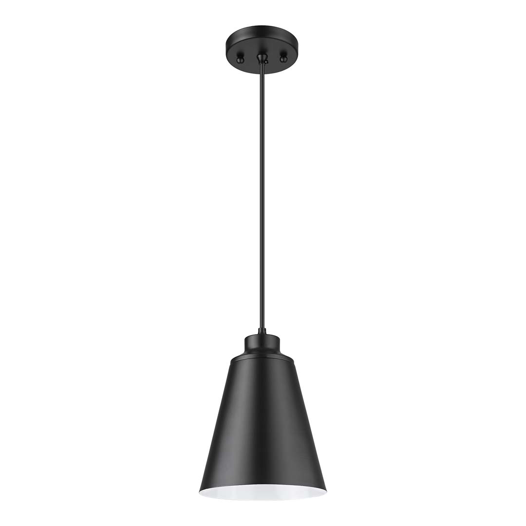 1-Light Steel Shade Cone Pendant - Matte Black outer/WH inner