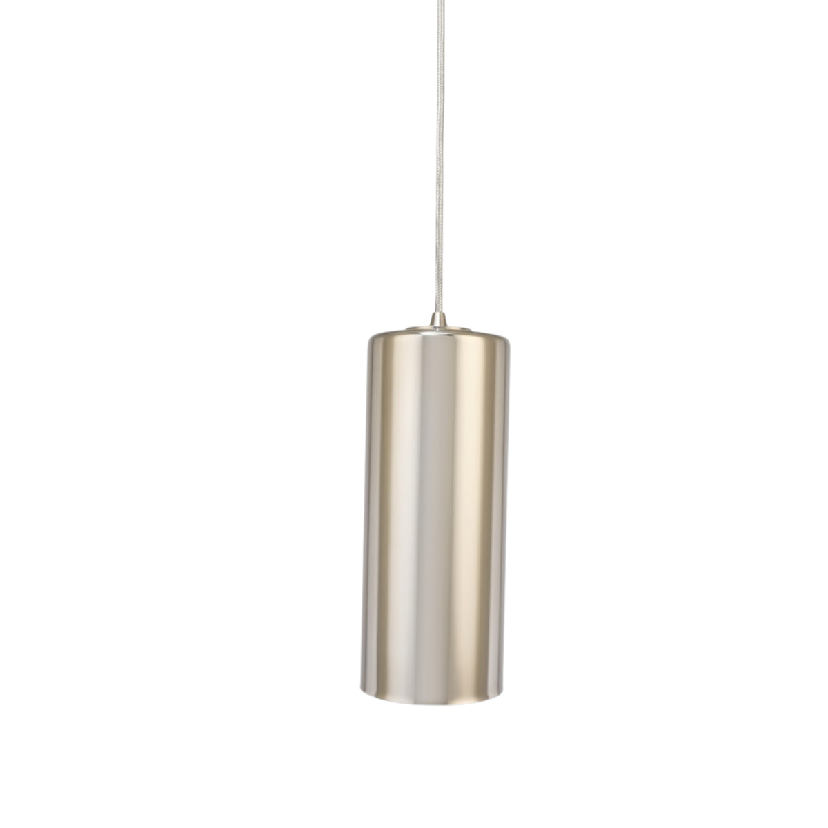 1-Light 12" Cylinder Pendant - Brushed Nickel Silver Chrome Glass