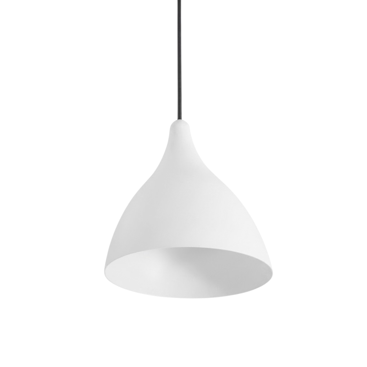 1-Light 9" Matte White Pendant - Black Braided cord