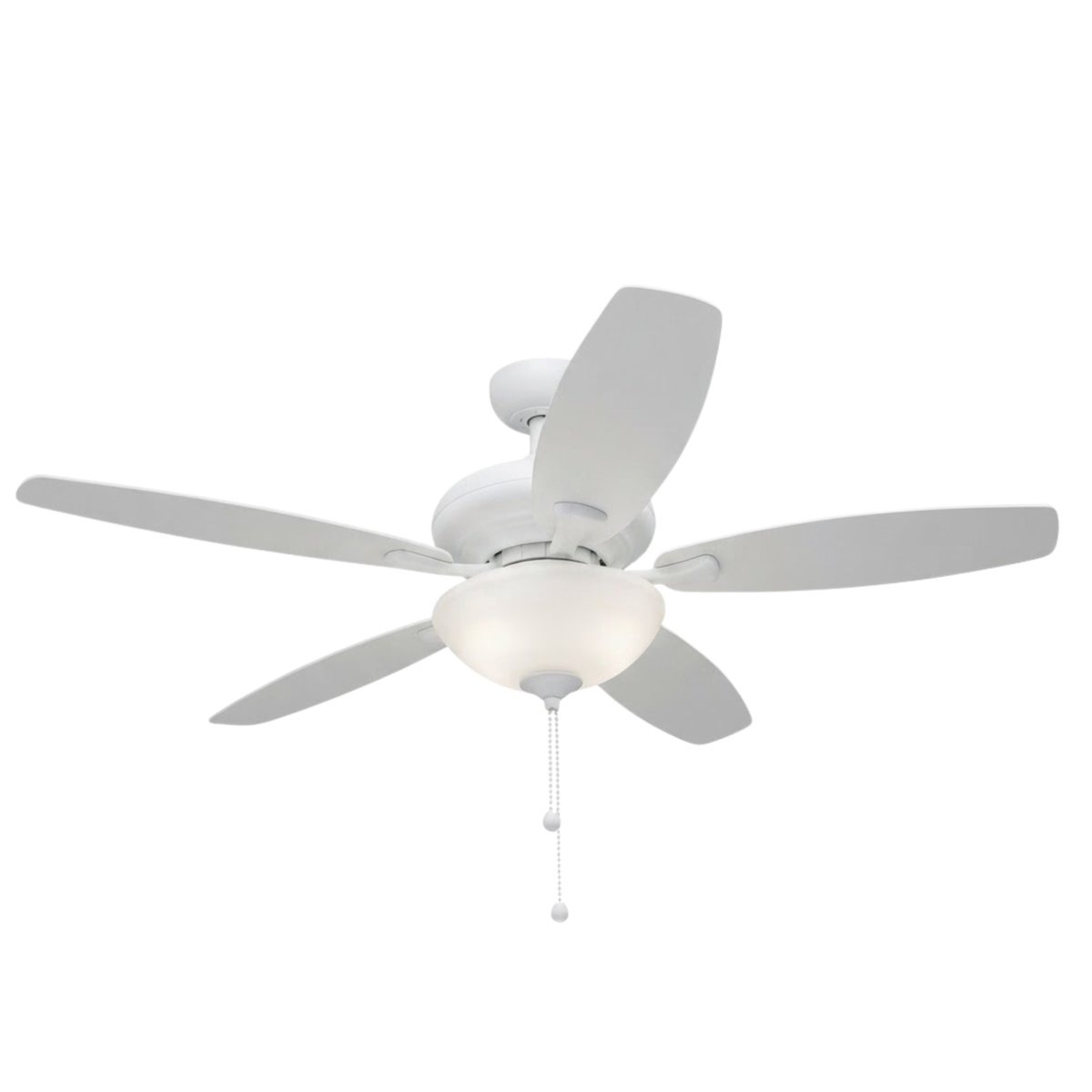 52" 5-Blade UFO Fan WH White Blades 2-Light Bowl White Glass LED Kit