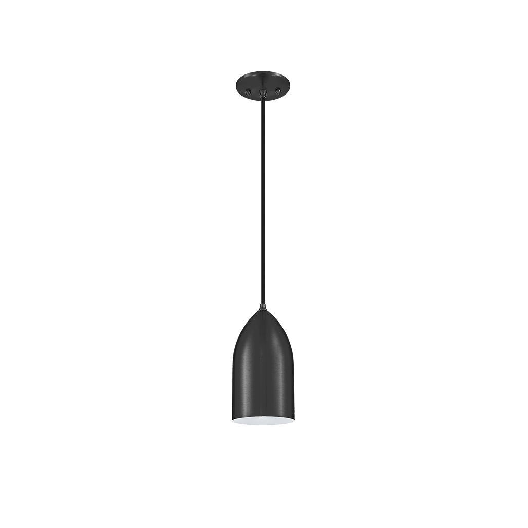 1-Light Bullet Shape Corded Steel Shade Pendant - White inner