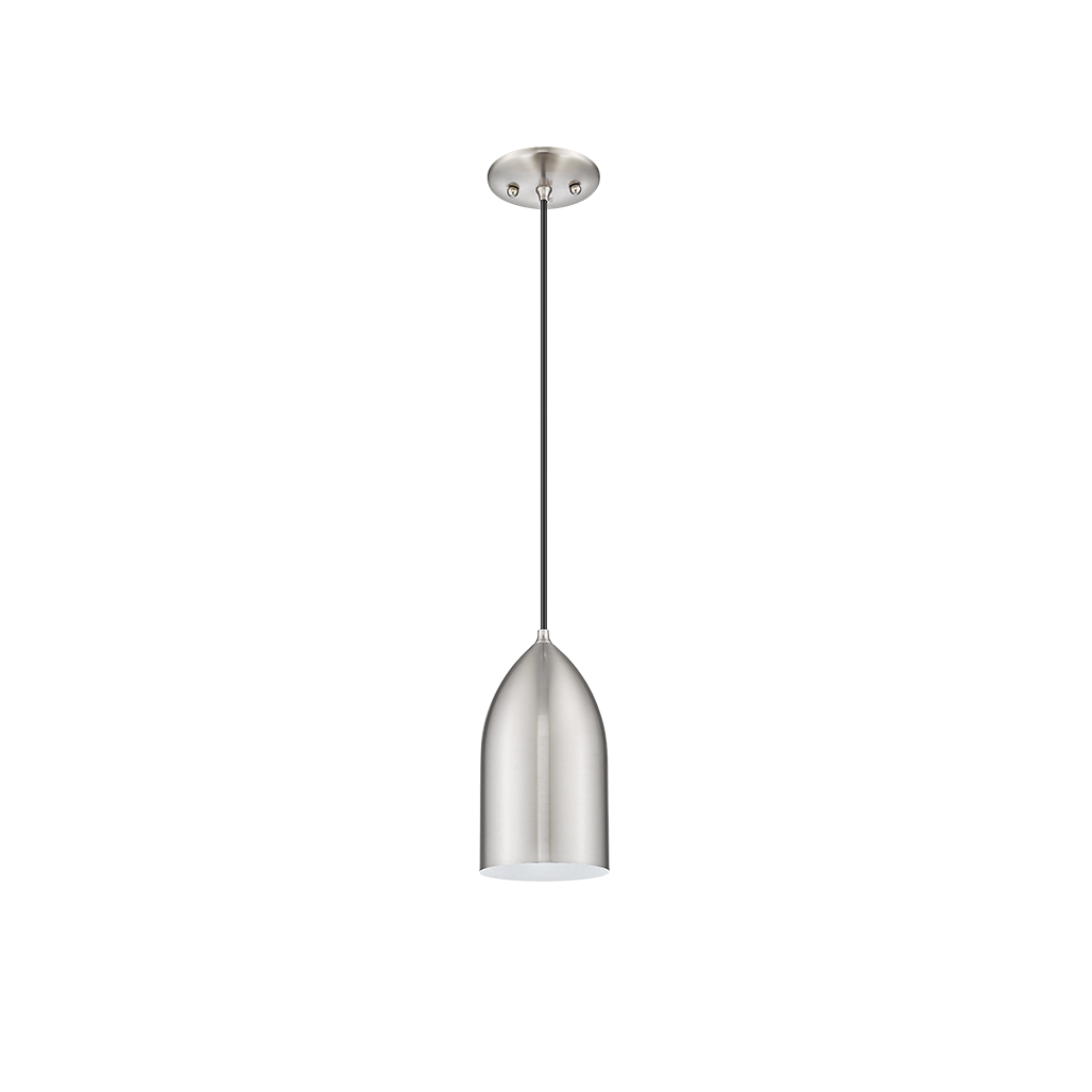 1-Light Bullet Shape Corded Steel Shade Pendant - White inner