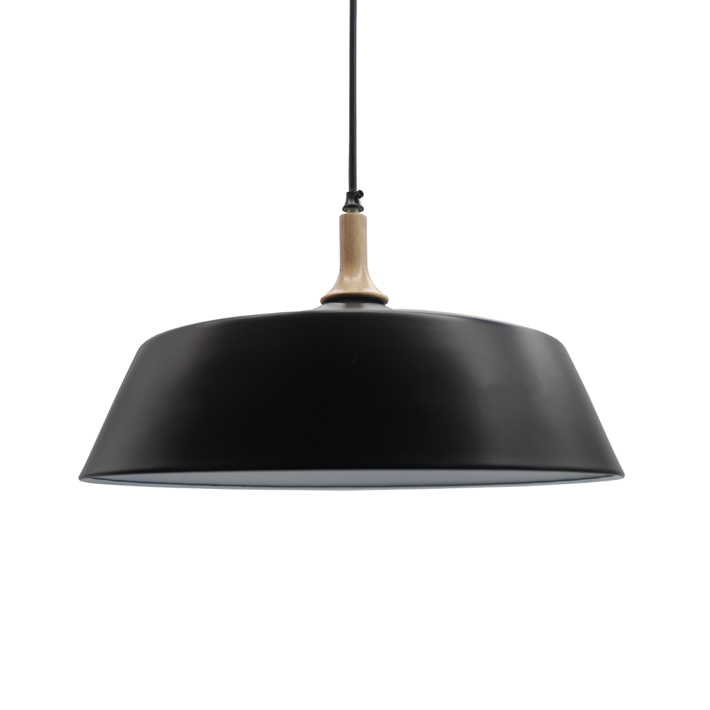 1-Light Pendant Matte Black w/ Wood Accents