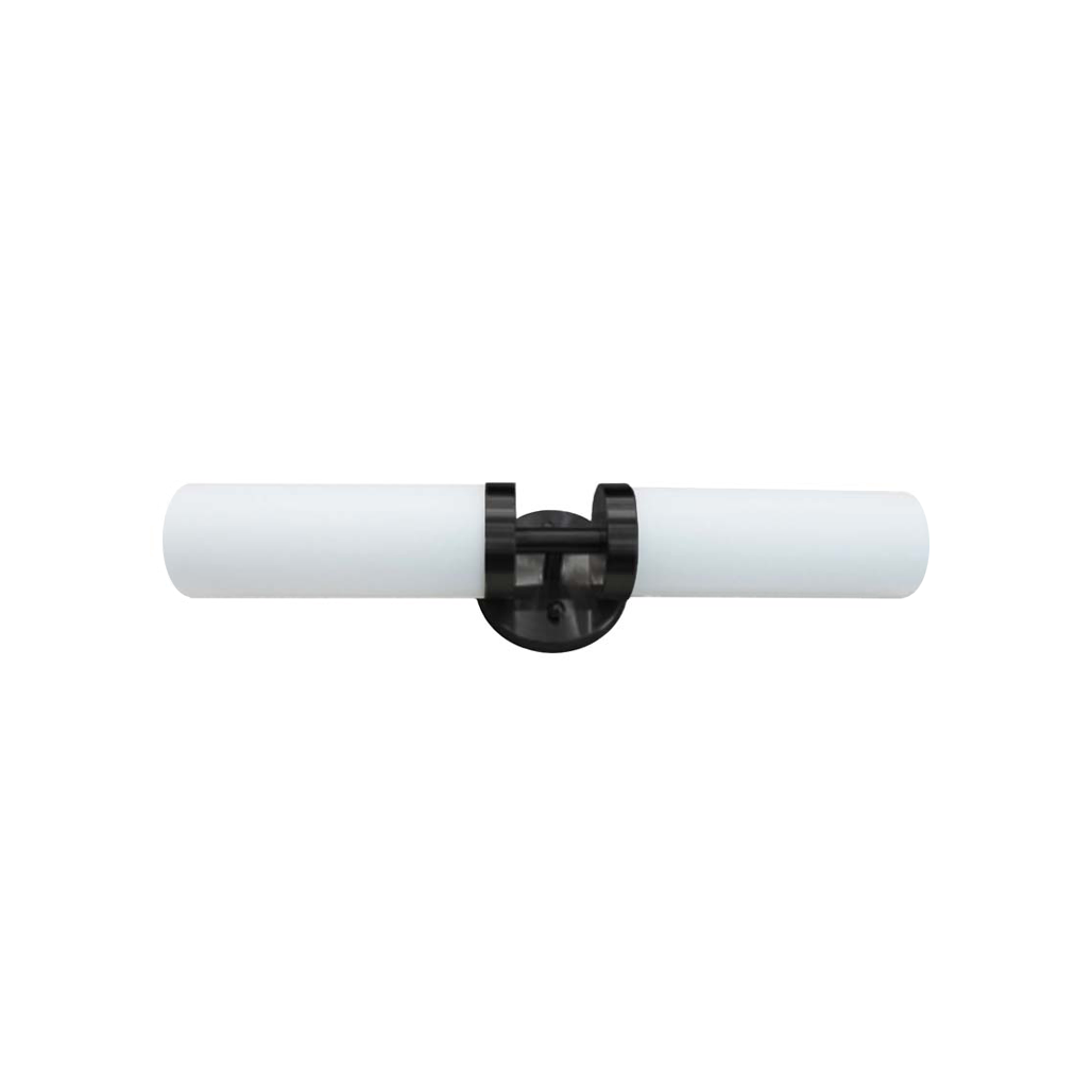2-Light White Glass Cylinder Vanity - Matte Black