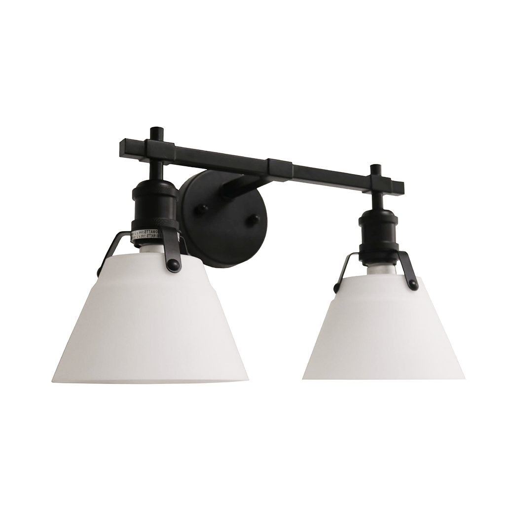 2 Light Matte Black Vanity w Opal Cone Glass
