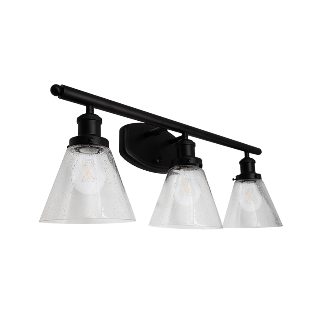 3-Light Vanity - Matte Black G64 Clear Seeded Glass