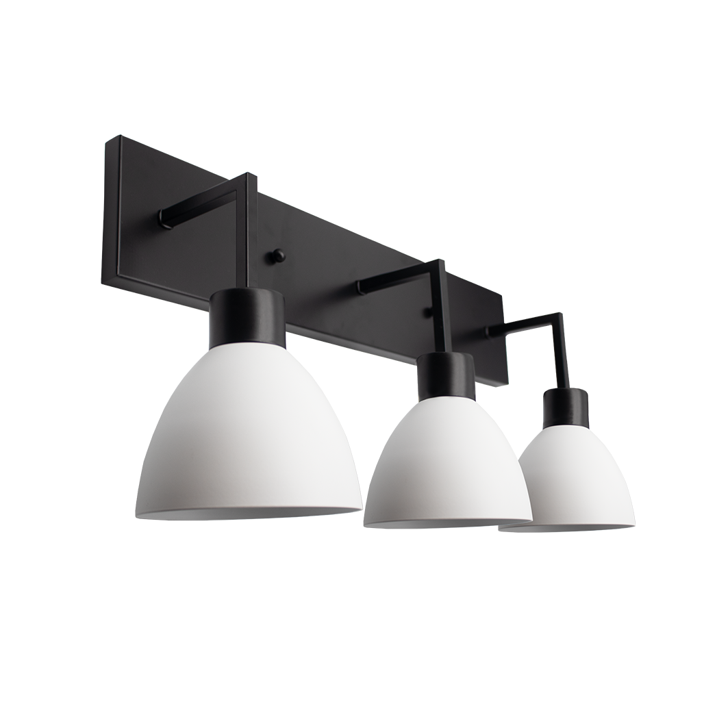 3-Light White Steel Shade Vanity - Matte Black